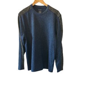 NWOT MENS VAN HEUSEN Blue Knit Grey Side Panel Crew Neck Long Sleeve Sweater M